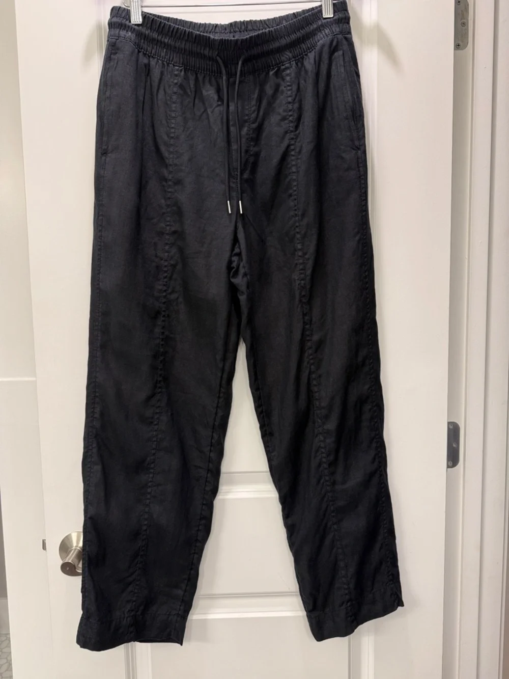 Athleta Black Linen Elastic-Waist Relaxed 100% Linen Pants
